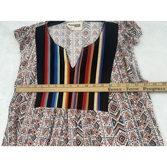 Savanna Jane Womens Top Embroidered Multicolor Rainbow Striped Boho Sz Large - Picture 7 of 10